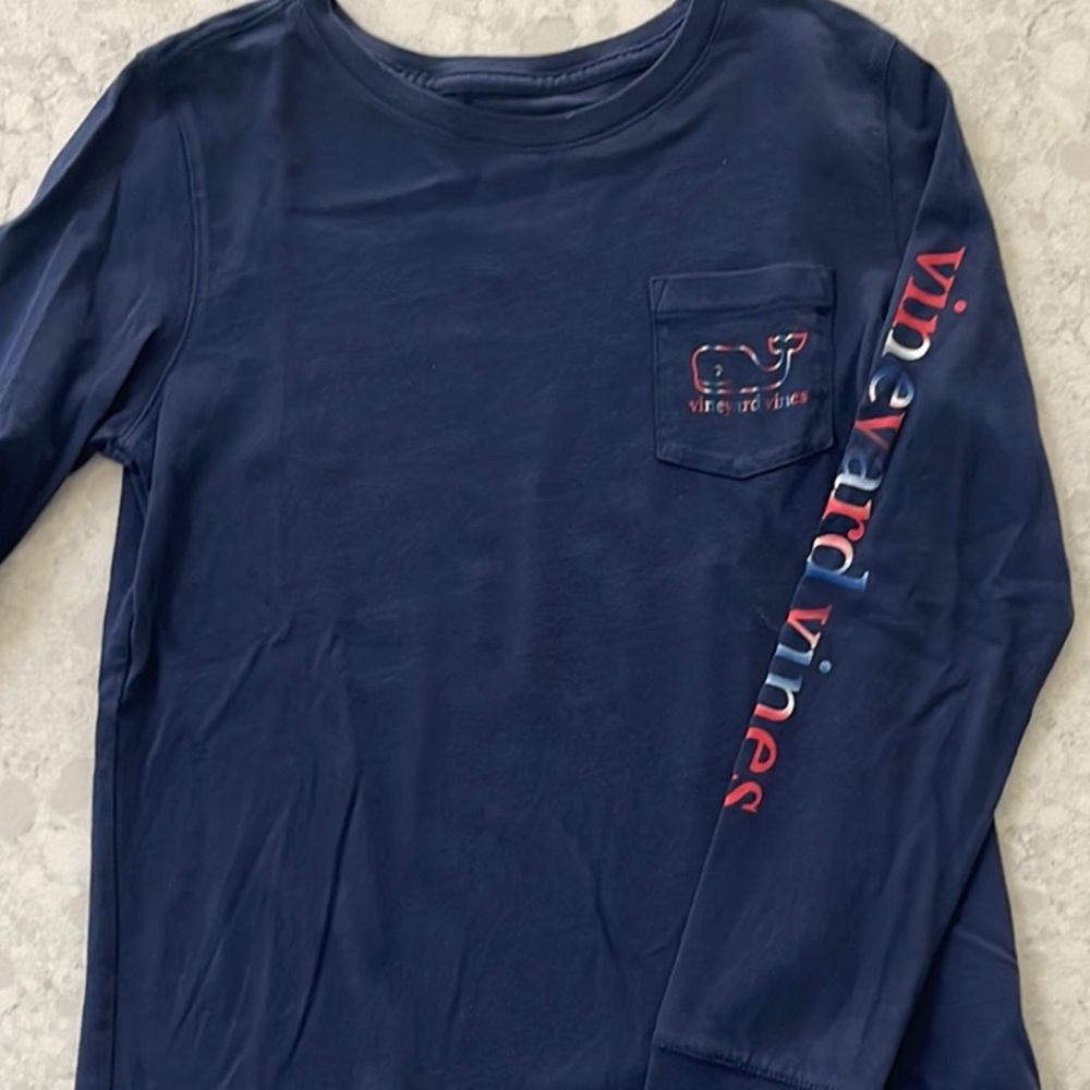 Vineyard Vines Blue Long Sleeve Tee with Sleeve Graphics